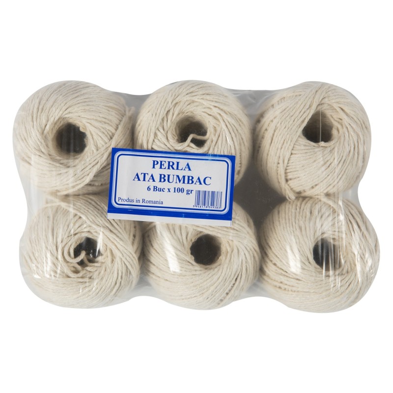 Set 6 ghem sfoara bumbac Micul Fermier, 100gr, culoare alb