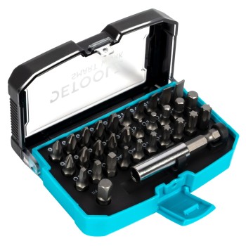 Set biti Detoolz, 32 de piese, cu prelungitor magnetic, material Cr-V