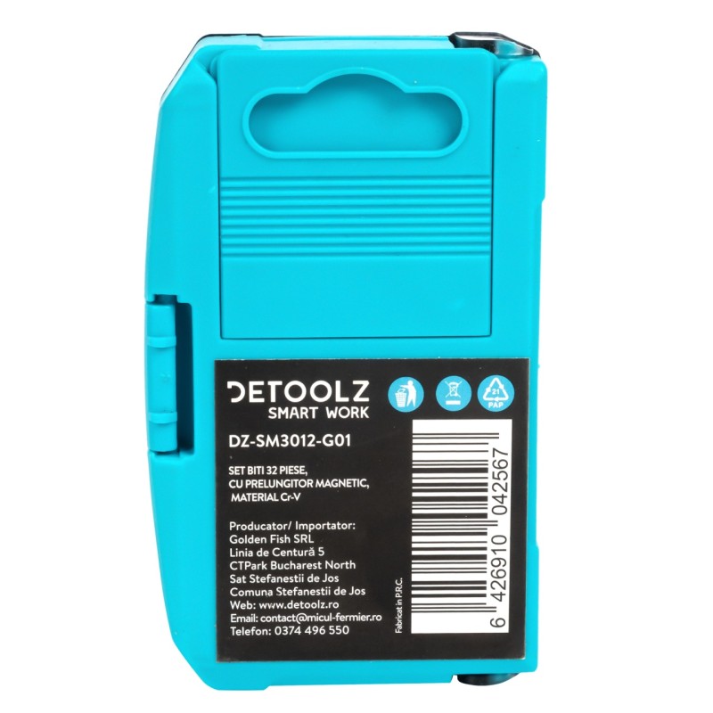 Set biti Detoolz, 32 de piese, cu prelungitor magnetic, material Cr-V