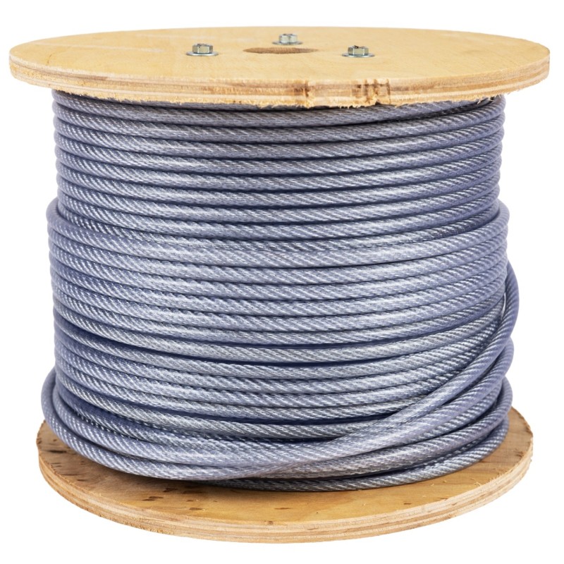 Tambur cablu otel zincat Micul Fermier, plastifiat, diametru 4-5.5mm, lungime 100m