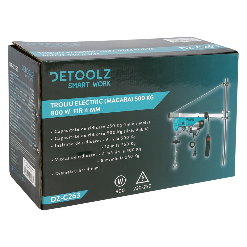 Troliu electric (macara) 500kg 800W fir 4mm