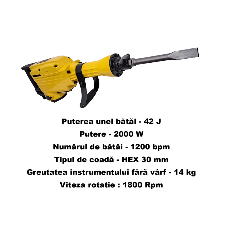 Ciocan rotopercutor demolator , Mustang Profesional , 2000 W , 1200 Bpm , 42 J , 30 mm