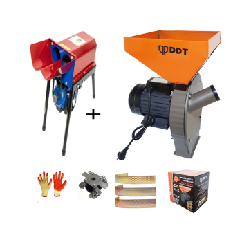 Pachet  Moara cereale, uruiala si stiuleti, 3.5 Kw + Batoza de curatat porumb dubla cu motor inclus, DDT, 1800 W, 500 kg/h