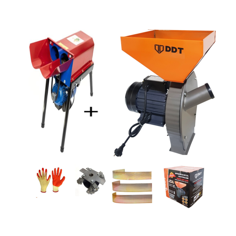 Pachet  Moara cereale, uruiala si stiuleti, 3.5 Kw + Batoza de curatat porumb dubla cu motor inclus, DDT, 1800 W, 500 kg/h