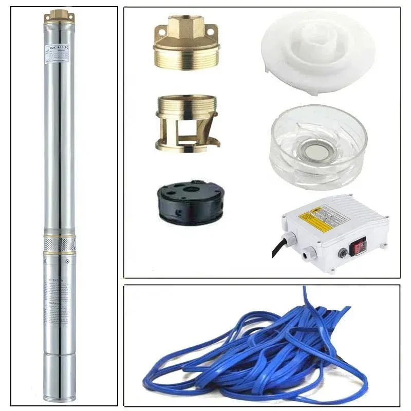 Pompa submersibila multietajata de mare adancime DDT, 4SDM10/12, 1500 W, apa curata, carcasa inox-fonta, debit maxim 8000 L/h, inaltime maxima 120m, diametru pompa 100 mm, panou comanda, 15m cablu 4 f