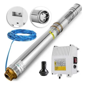 Pompa submersibila multietajata de mare adancime DDT, 4SDM10/12, 1500 W, apa curata, carcasa inox-fonta, debit maxim 8000 L/h, inaltime maxima 120m, diametru pompa 100 mm, panou comanda, 15m cablu 4 f