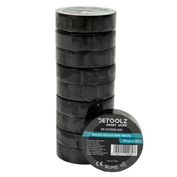 Set 10buc banda izolatoare Detoolz 19mm*20m NEGRU G01