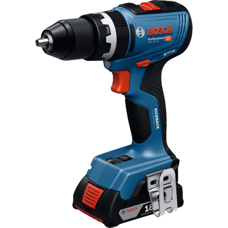 Bosch GSB 18V-65 Masina de gaurit si insurubat 18V + 2 acumulatori 5.0Ah + incarcator GAL 18V-40 + L-Boxx
