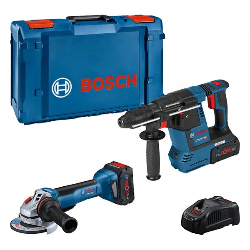 Bosch Kit 2 Scule GBH 18 V-26 Ciocan rotopercutor 2J + GWS 18 V-10 P Polizor unghiular 125mm + 2 Acumulatori Li-Ion 5.5Ah + Incarcator GAL 1880 CV + XL-Boxx