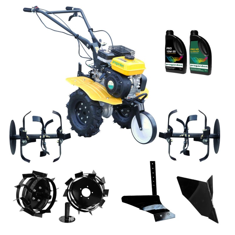 ProGARDEN Pachet Campo 703 Motocultor 7CP+ Plug simplu + Plug bilonat/rarita + 2 roti metalice 350x6 + 2L Ulei