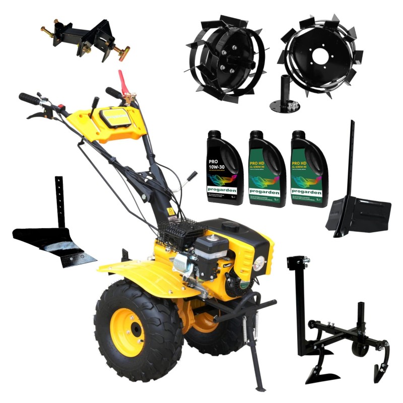ProGARDEN Pachet Campo 873 Alpine motocultor 7CP + Prasitoare PRS20-45 + Plug simplu + Plug bilonat/rarita + Adaptor + 2 Roti metalice 350x6 + 3L Ulei