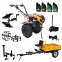 ProGARDEN Pachet Campo 1844 Motocultor 18CP + Remorca RM500C + Plug bilonat + Plug reversibil + Prasitoare + Adaptor + 2 Roti metalice 540x170 + 4L Ulei