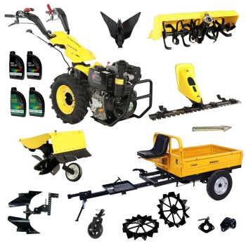 ProGARDEN Pachet Campo U12E Motocultor 12CP + RM500C Remorca 500Kg + BC120M Bara cosire + 3xPlug + FT90 Freza tractata + 2xRoti metalice RM47 + 2xCuple + 4L Ulei