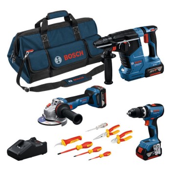 Bosch Set Combi 18V GSB18V-65 + GWS18V-11 + GBH18V‑24C + 3xGBA 18V 5.0Ah + GAL18V-40 + Set 7 scule