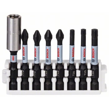 Bosch Set 8 biti impact Power 50mm cu suport standard  PH2, PZ2, T20, T25, T30