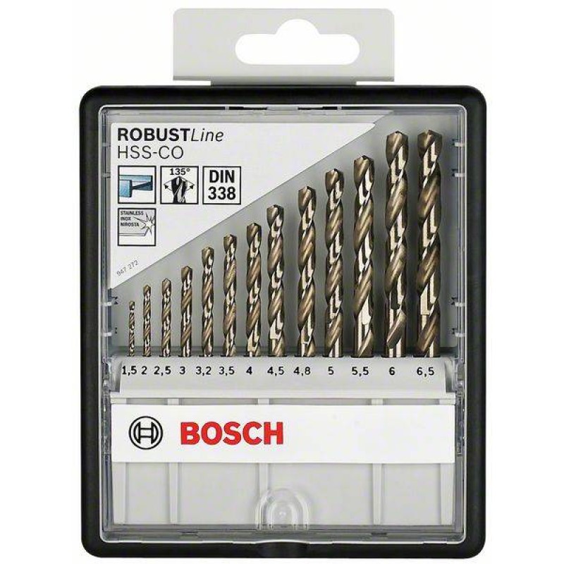 Bosch Set 13 burghie Robust Line pentru metal HSS-Co, DIN338, D1.5-6.5mm