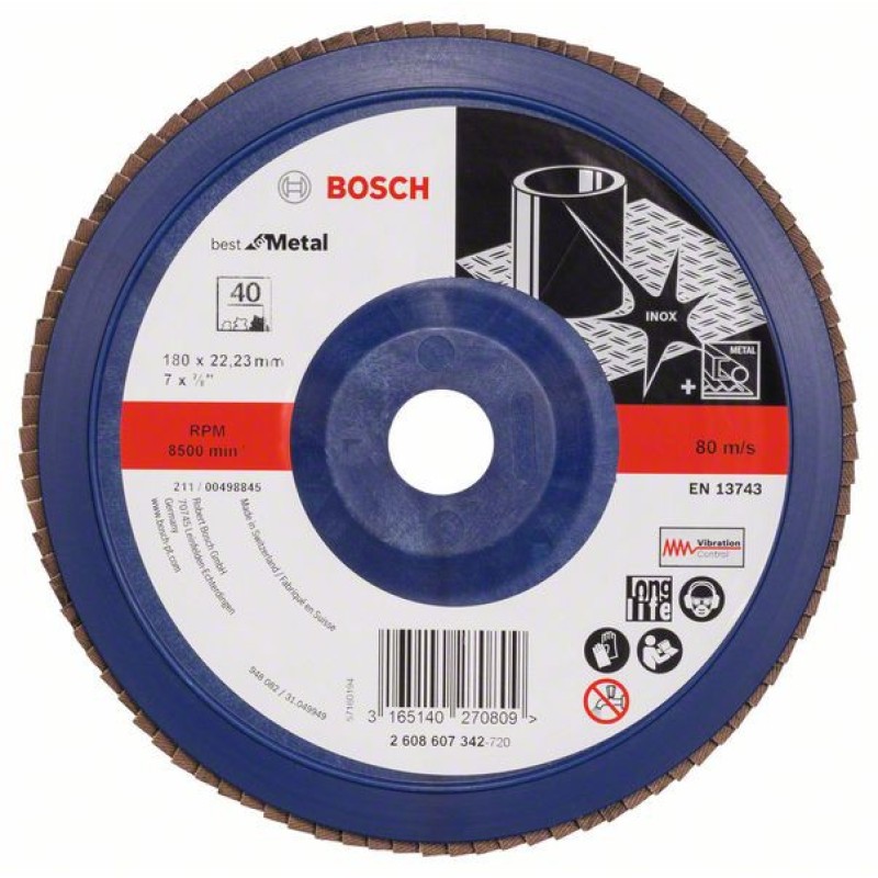 Bosch Disc de slefuire evantai X571, Best for Metal D=180mm G=40, drept