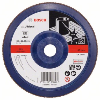 Bosch Disc de slefuire evantai X571, Best for Metal D=180mm G=80, drept