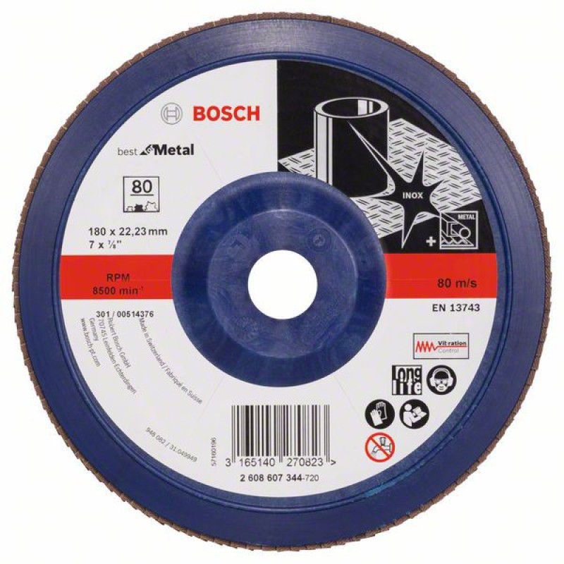 Bosch Disc de slefuire evantai X571, Best for Metal D=180mm G=80, drept