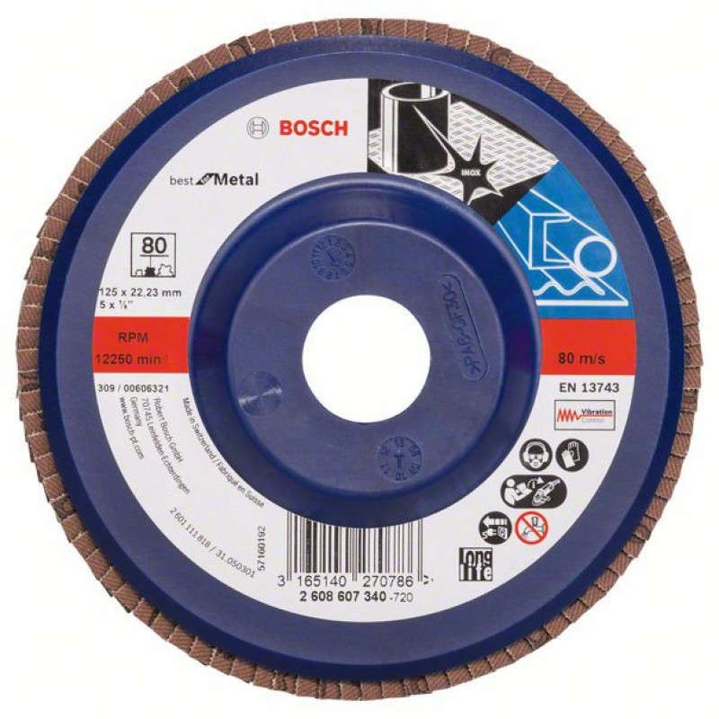 Bosch Disc de slefuire evantai X571, Best for Metal D=125mm G=80, drept