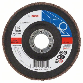 Bosch Disc de slefuire evantai X551, Expert for Metal D=125mm G=40, cu degajare