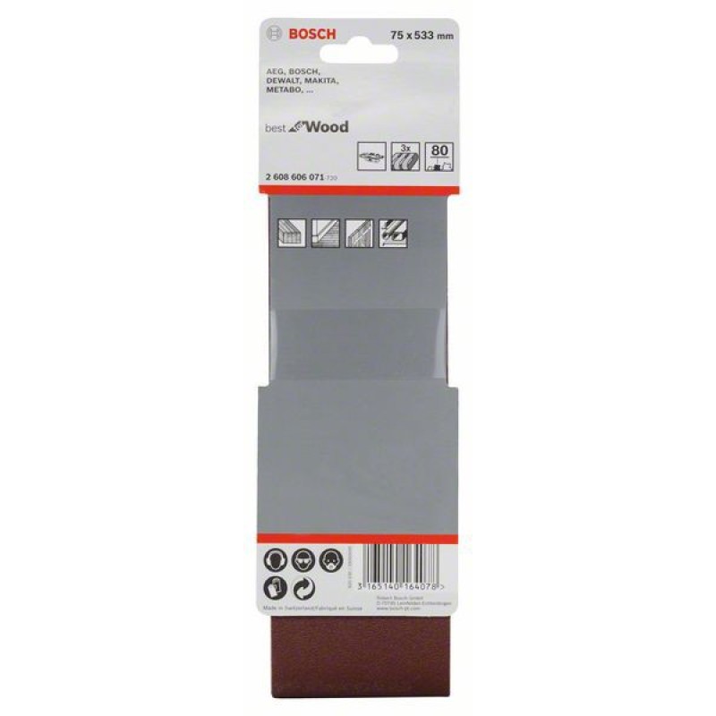 Bosch Set 3 benzi de slefuire X440, 75x533mm, 80