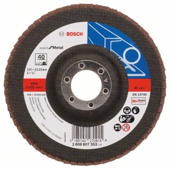 Bosch Disc de slefuire evantai X551, Expert for Metal D=125mm G=40, cu degajare