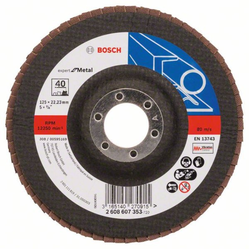 Bosch Disc de slefuire evantai X551, Expert for Metal D=125mm G=40, cu degajare