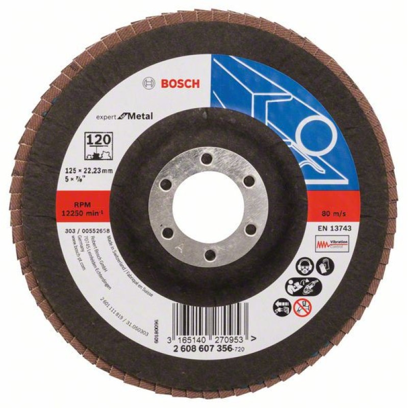 Bosch Disc de slefuire evantai X551, Expert for Metal D=125mm G=120, cu degajare
