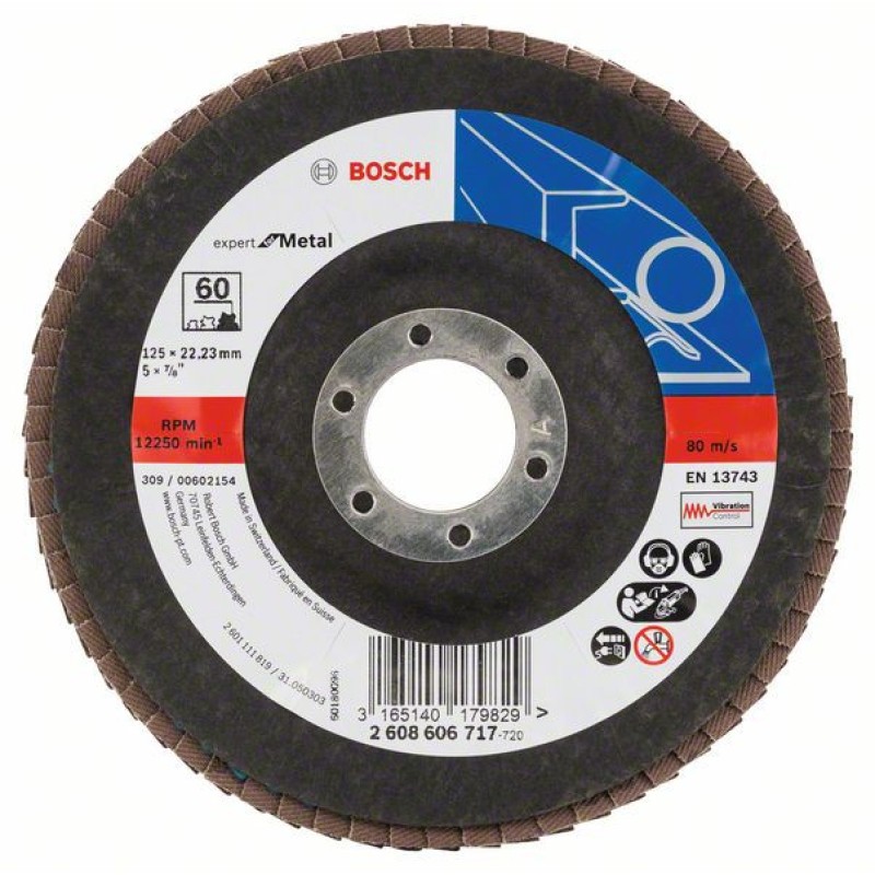 Bosch Disc de slefuire evantai X551, Expert for Metal D=125mm G=60, cu degajare