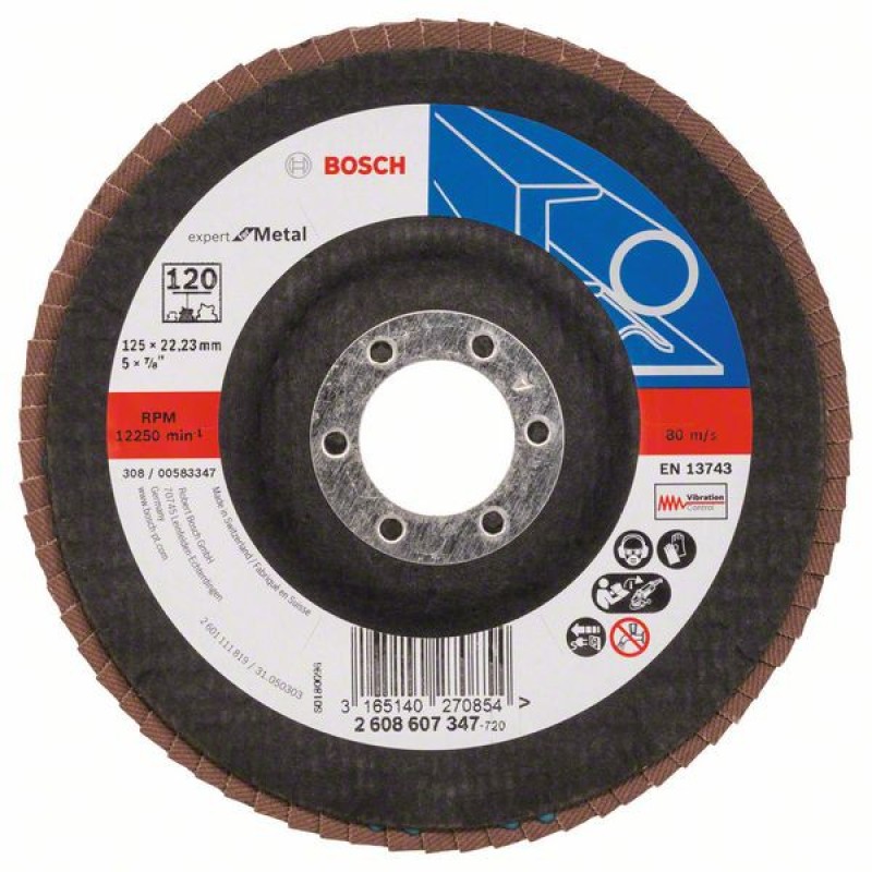 Bosch Disc de slefuire evantai X551, Expert for Metal D=125mm G=120, cu degajare