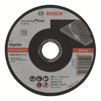 Bosch Disc de taiere drept Standard for Inox - Rapido WA 60 T BF, 125mm, 22,23mm, 1