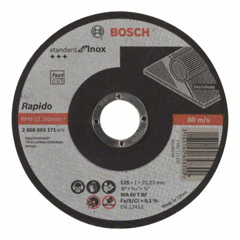 Bosch Disc de taiere drept Standard for Inox - Rapido WA 60 T BF, 125mm, 22,23mm, 1