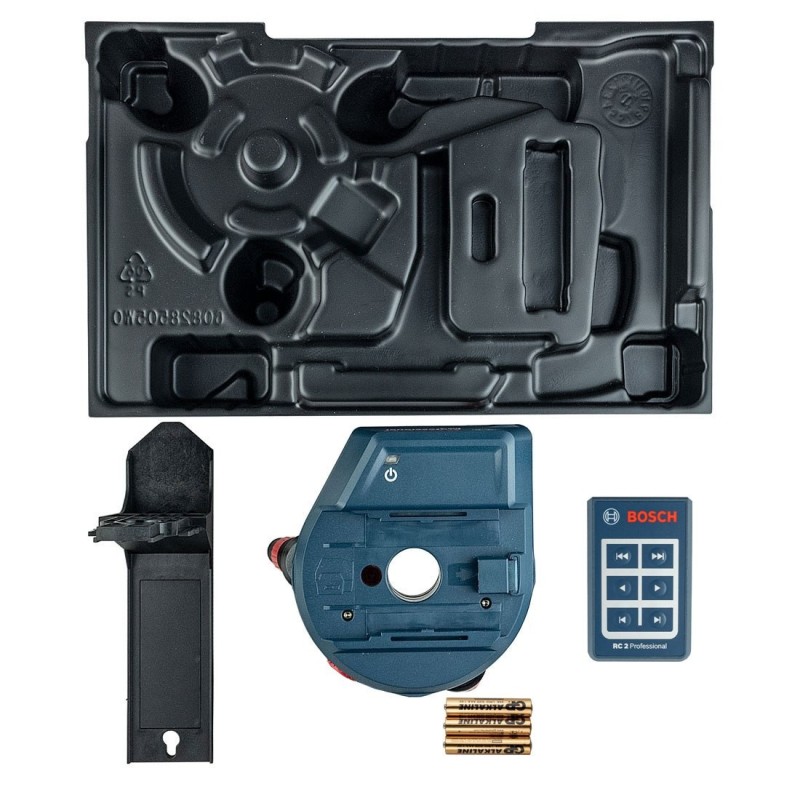 Bosch RM3 Suport rotativ motorizat pentru nivele laser cu linii + Telecomanda RC 2 + Baterii 1.5V + BM 3 Suport pentru perete + adaptor; compatibil cu : GCL 2-50 C - GCL 2-50 CG