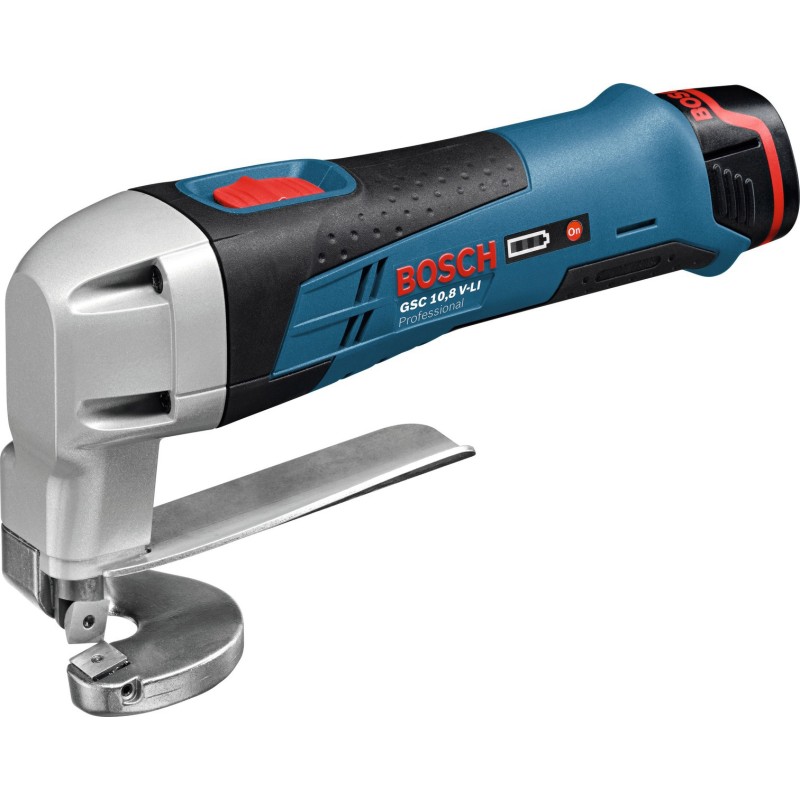 Bosch GSC 12V-13 Foarfeca tabla, otel 1.3mm, Al 2mm + 2xAcumulatori GBA 12V, 2.0Ah + Incarcator rapid GAL 1230CV + L-Boxx 102