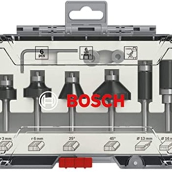 Bosch Set 6 freze de profilat canturi, frezare coplanară si refecare, tija 6mm