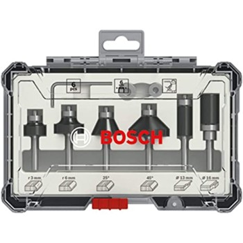 Bosch Set 6 freze de profilat canturi, frezare coplanară si refecare, tija 6mm