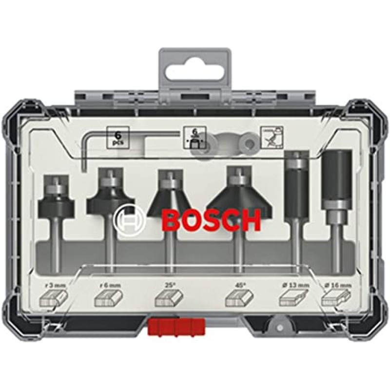 Bosch Set 6 freze de profilat canturi, frezare coplanară si refecare, tija 6mm