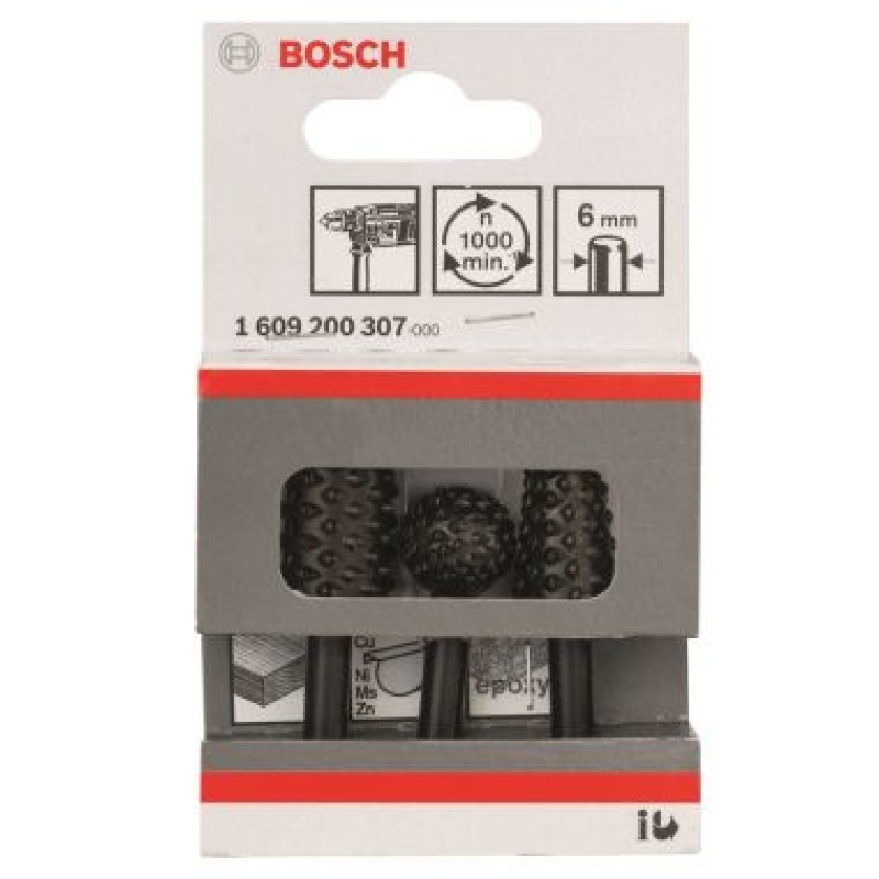 Bosch Set raspel - 3 freze manuale, rotundă, cilindrică, conică, 6mm