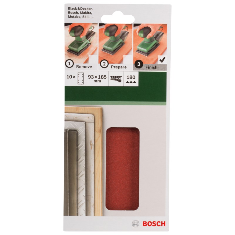 Bosch Set 10 foi abrazive 93x185mm, R180, 8 gauri