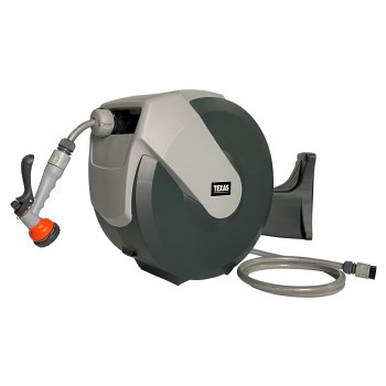 Texas furtun cu tambur, 25m, retractabil, mobil, 1/2", dispozitiv stropit inclus, max 8bar, accesorii fixare