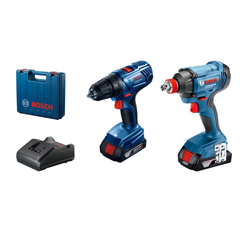 Bosch Kit 2 scule 18V GSR 180-LI Masina de gaurit si insurubat cu 2 acumulatori Li-Ion, 1.5Ah, 54Nm + GDX 180-LI Masina de insurubat cu impact, 180Nm + Valiza