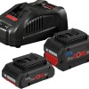 Bosch 2xGBA18V + GAL1880CV Set 2 acumulatori Li-Ion, 18V, 1x4Ah, 1x5.5Ah + Incarcator rapid de 8Ah