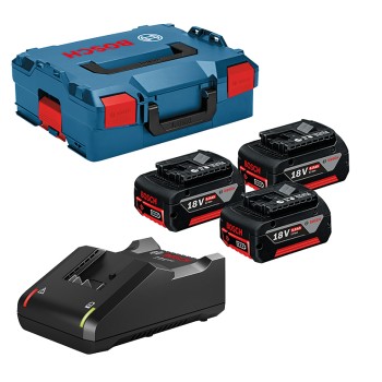 Bosch Set 3 acumulatori Li-Ion, 18V, 5Ah + Incarcator 4Ah + L-Boxx