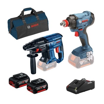 Bosch GBH 180-LI Ciocan rotopercutor brushless, cu 2 acumulatori Li-Ion 4Ah, 2J + GDX 180-LI Masina de insurubat cu impact, Li-Ion, 180Nm + Geanta textil