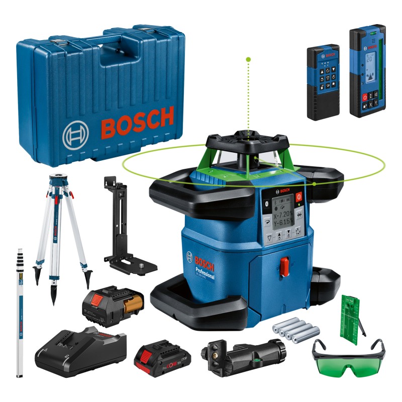 Bosch GRL 650 CHVG Nivela laser rotativa cu laser VERDE (650 m) + Receptor si telecomanda + BT 170 Trepied + GR 500 Rigla