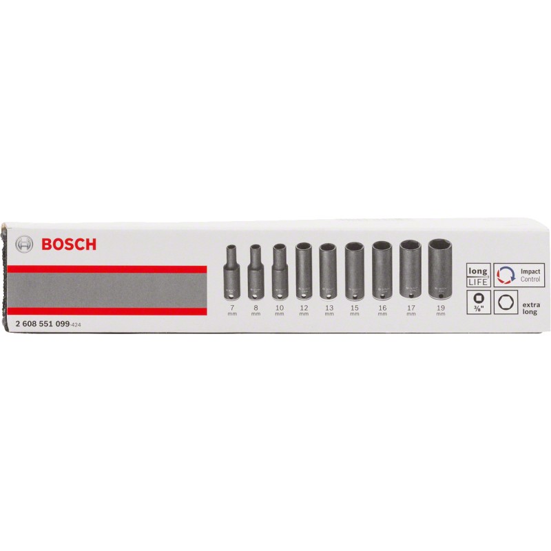 Bosch Set 9 chei tubulare 3/8" adanci 7, 8, 10, 12, 13, 15, 16, 17, 19mm