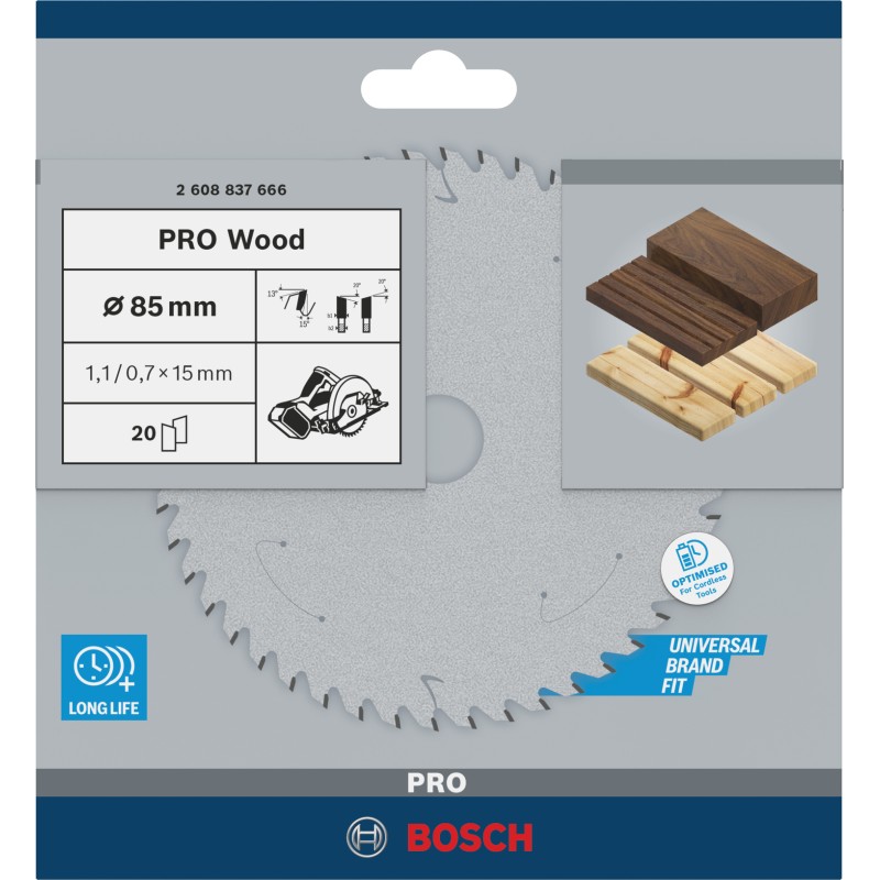 Bosch Panza ferastrau circular cu acumulator Standard for Wood, 85x15x1.1mm, T20