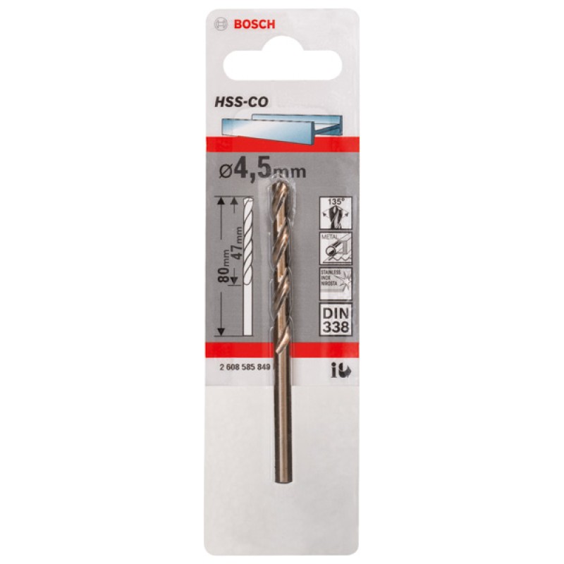 Bosch Burghiu metal HSS-CO DIN 338, 4.5x47x80mm