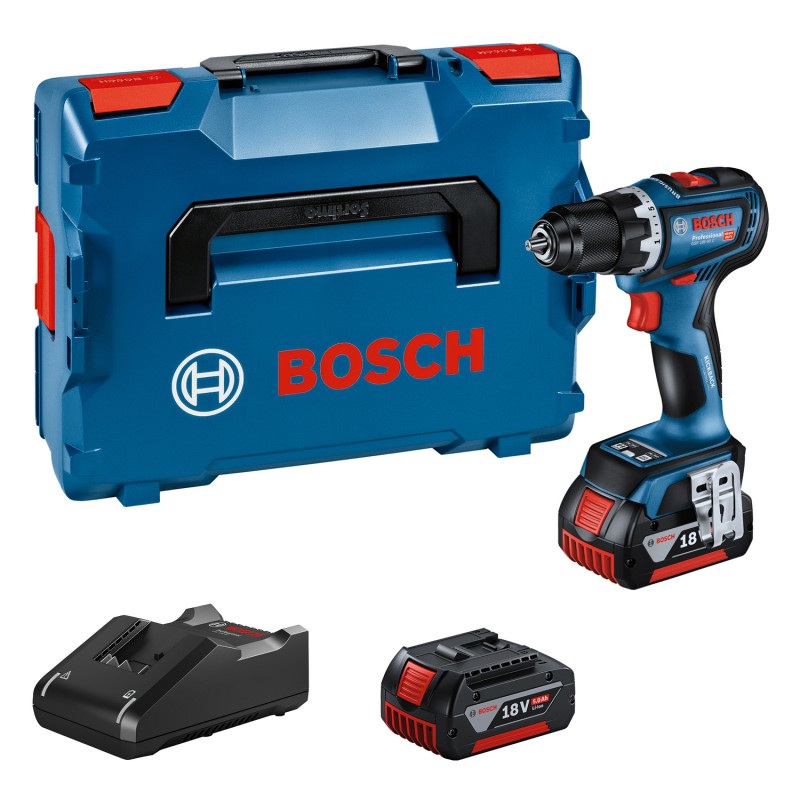 Bosch GSR 18V-90C Masina de gaurit si insurubat 18V, 64Nm + 2xacumulatori GBA 5Ah + incarcator GAL 18V-40 + L-Boxx
